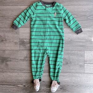 Carter’s Green & Gray Stripe Moose One Way Footed Zippy Pajama